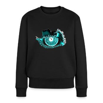 Grand œil turquoise, œil, réaliste - Pull Premium bio Femme - noir - Devant - Julia (174cm)