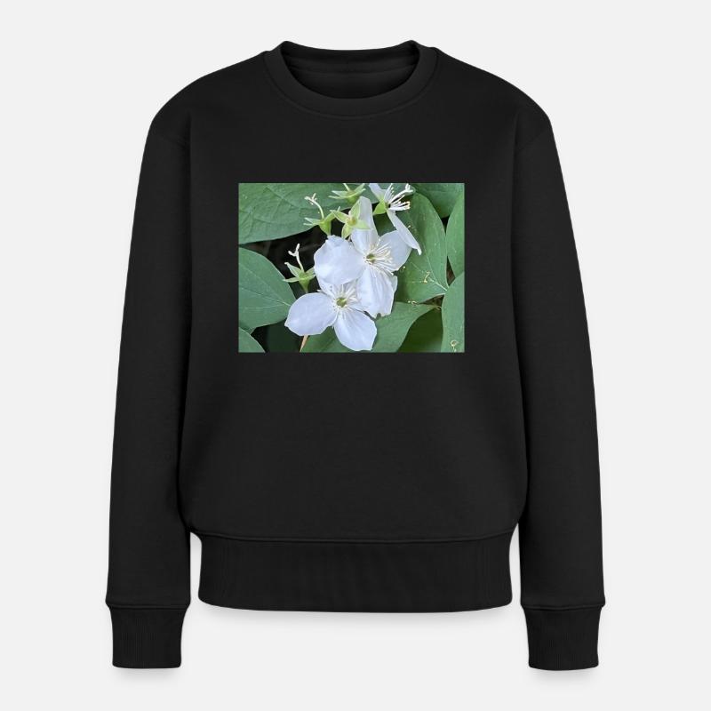Weiße Blume - Frauen Premium Bio Pullover - Schwarz