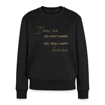 dear me - Frauen Premium Bio Pullover - Schwarz - Vorne - Julia (174cm)