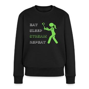 Eat Sleep Stream Repeat - Frauen Premium Bio Pullover - Schwarz - Vorne - Julia (174cm)