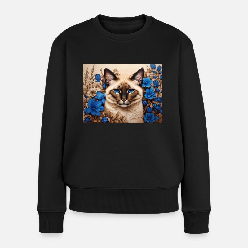 Katzenblaue Blumen - Frauen Premium Bio Pullover - Schwarz