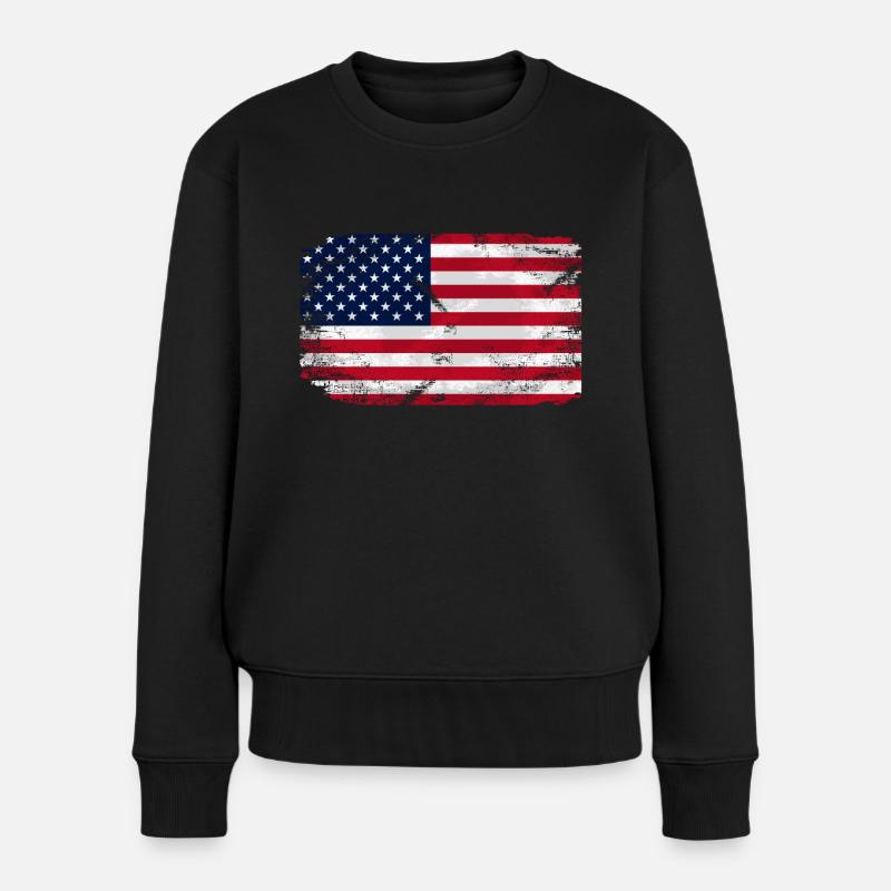 USA Flag - Vintage Look - Frauen Premium Bio Pullover - Schwarz