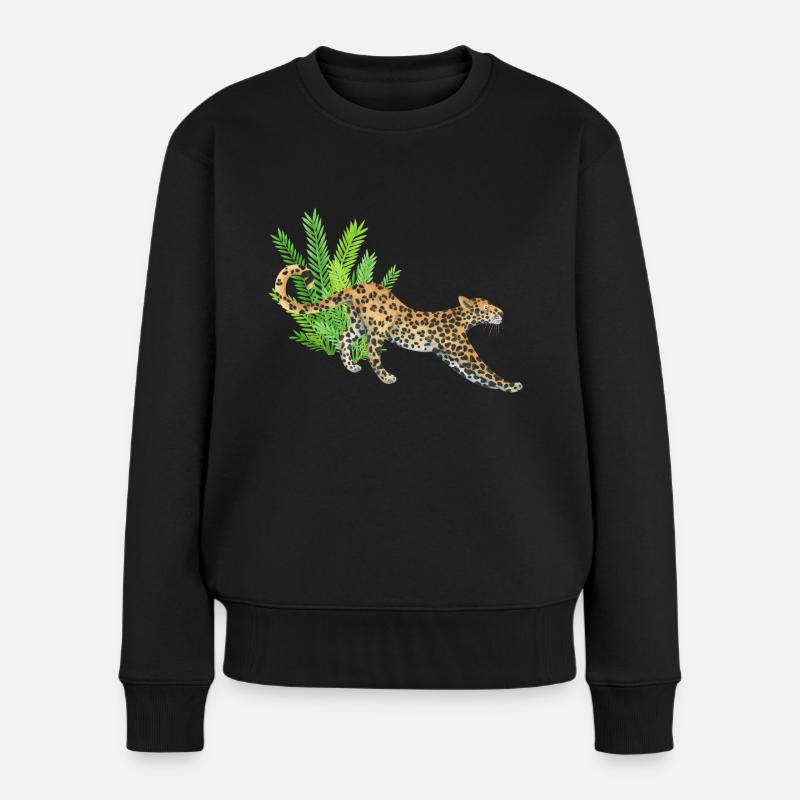 Leopard im Dschungel - Frauen Premium Bio Pullover - Schwarz