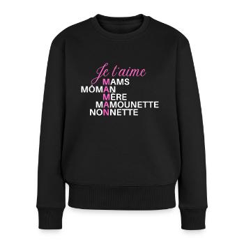 Vêtement jeux de mots, humour sur les maman. - Pull Premium bio Femme - noir - Devant - Julia (174cm)