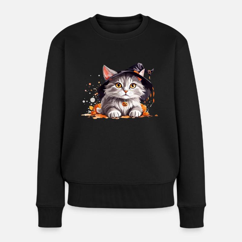 Halloween-Katze - Frauen Premium Bio Pullover - Schwarz