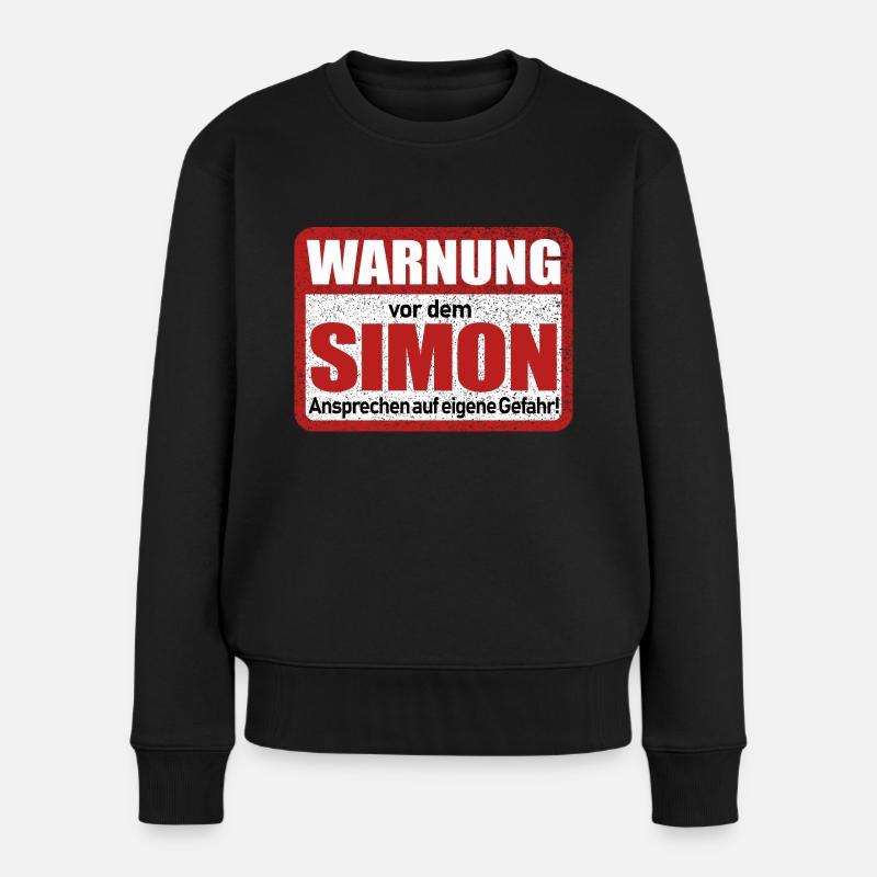 Simon Name Lustiges Warnschild - Frauen Premium Bio Pullover - Schwarz