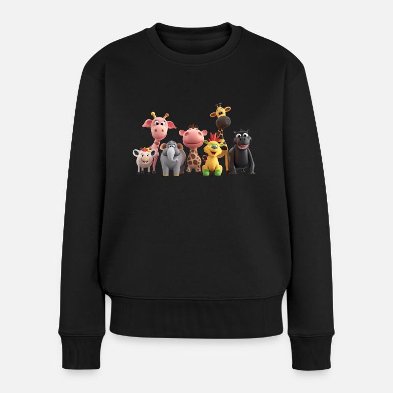 Lustige Tiergruppe - Frauen Premium Bio Pullover - Schwarz