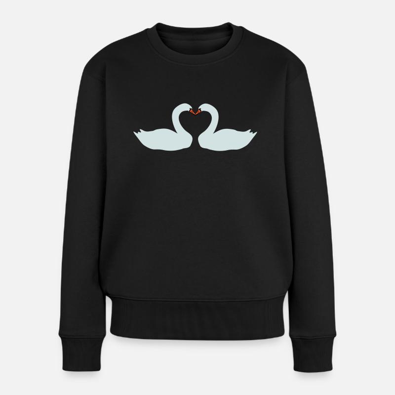 Schwäne Herz - Frauen Premium Bio Pullover - Schwarz