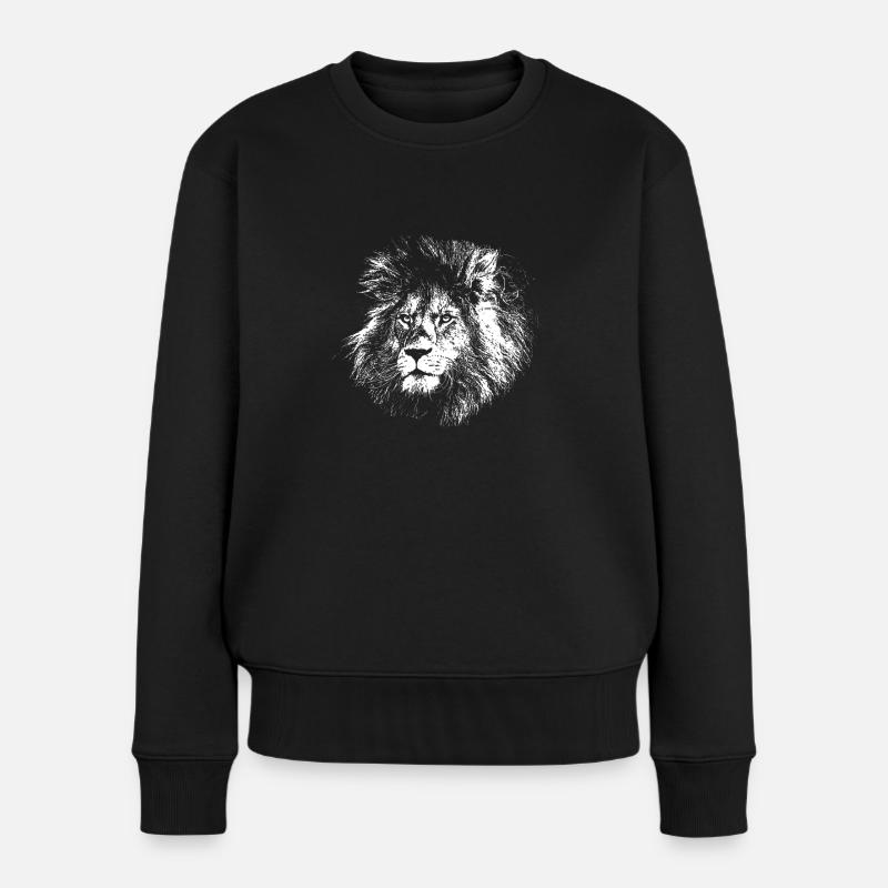 Löwen Zeichnung - Frauen Premium Bio Pullover - Schwarz