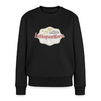 Ich bin eine echte Lieblingsnachbarin - Frauen Premium Bio Pullover - Schwarz - Vorne - Julia (174cm)