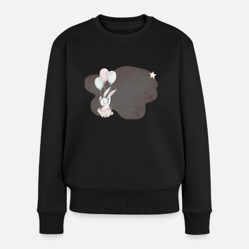 Hase mit Ballons und rosa Wolke - Frauen Premium Bio Pullover - Schwarz