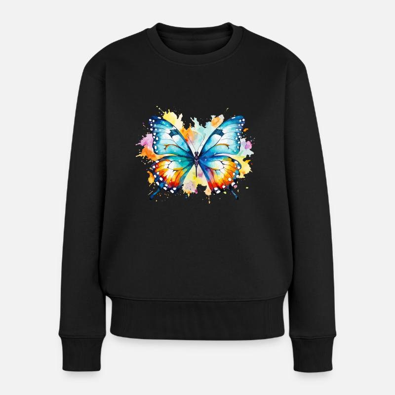 Schmetterling Bunt Farbenfroh Schön Kunst Natur - Frauen Premium Bio Pullover - Schwarz