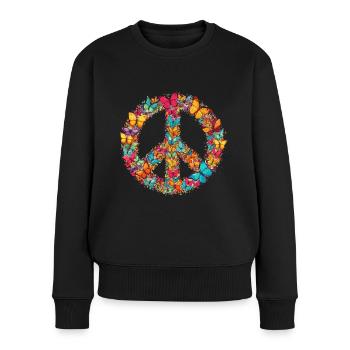 Happy Earth Day Schmetterling Friedenszeichen Bunt - Frauen Premium Bio Pullover - Schwarz - Vorne - Julia (174cm)