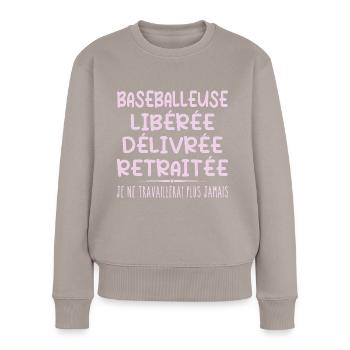 Baseballeuse célèbre sa retraite avec humour cadea - Pull Premium bio Femme - taupe - Devant - Julia (174cm)