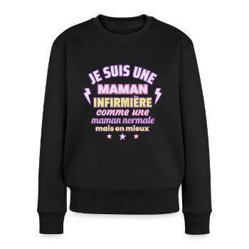 Maman infirmière, cadeau fête des mères,Noël - Pull Premium bio Femme - noir - Devant - Julia (174cm)