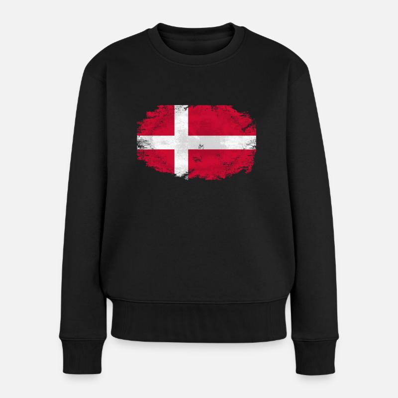 Denmark Flag - Vintage Look - Frauen Premium Bio Pullover - Schwarz