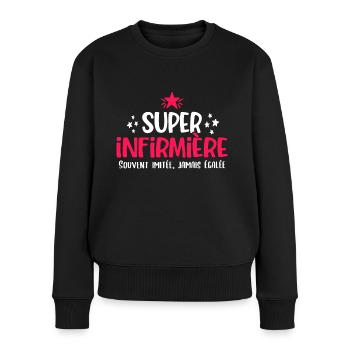 Super infirmière cadeau drôle femme fille girly - Pull Premium bio Femme - noir - Devant - Julia (174cm)