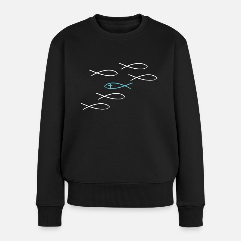 Christ Symbol Fisch Glaube Gott christlich Jesus - Frauen Premium Bio Pullover - Schwarz