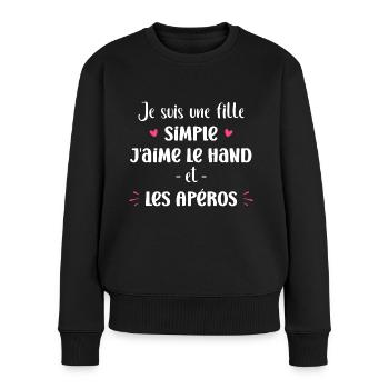 Fille simple j'aime le hand et les apéros - Pull Premium bio Femme - noir - Devant - Julia (174cm)