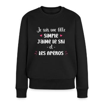 Fille simple j'aime le Ski et les apéros - Pull Premium bio Femme - noir - Devant - Julia (174cm)