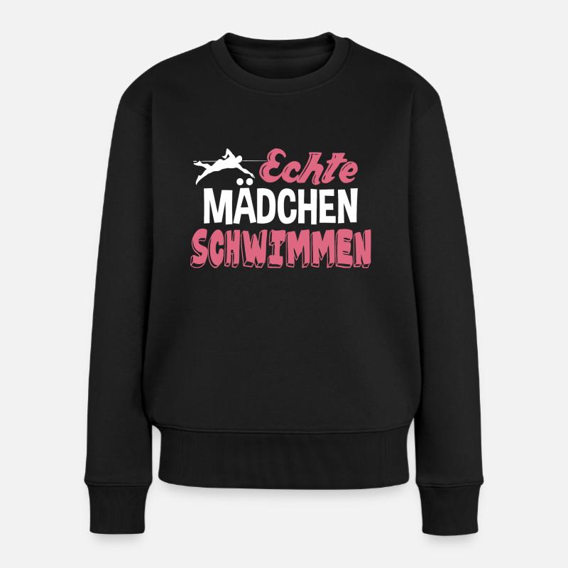 Echte Mädchen schwimmen - Frauen Premium Bio Pullover - Schwarz
