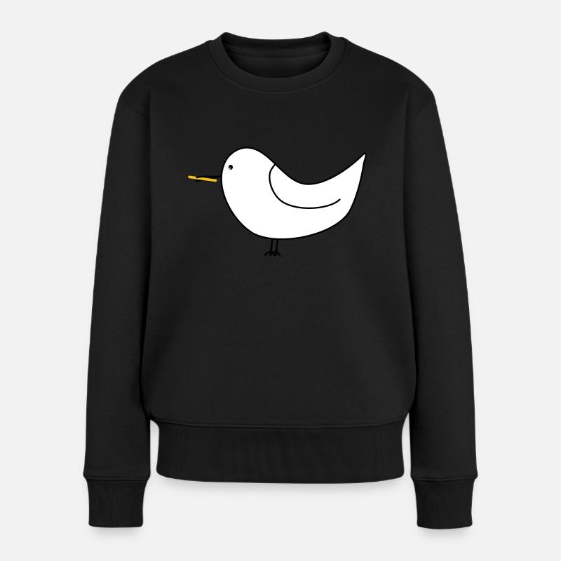Weiße Möwe mit Pommes - Frauen Premium Bio Pullover - Schwarz