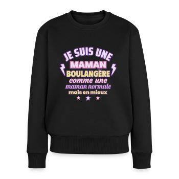 Maman boulangère, cadeau fête des mères,Noël - Pull Premium bio Femme - noir - Devant - Julia (174cm)