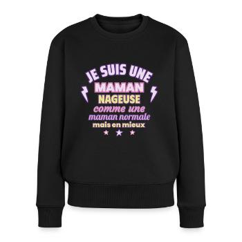 Maman nageuse, cadeau fête des mères, Natation - Pull Premium bio Femme - noir - Devant - Julia (174cm)