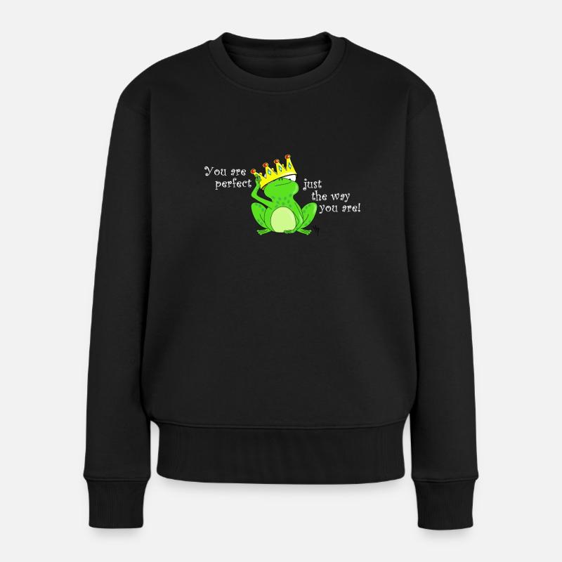 Du bist perfekt so wie du bist! Frosch - Frauen Premium Bio Pullover - Schwarz
