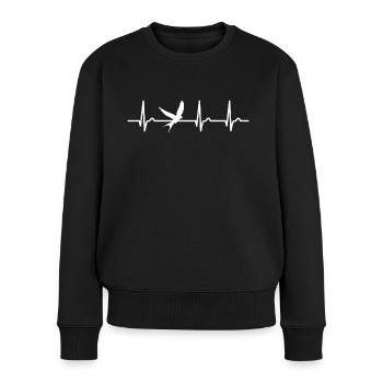 EKG Kurve - Herzkurve - Puls - Schwalbe - Natur - Frauen Premium Bio Pullover - Schwarz - Vorne - Julia (174cm)