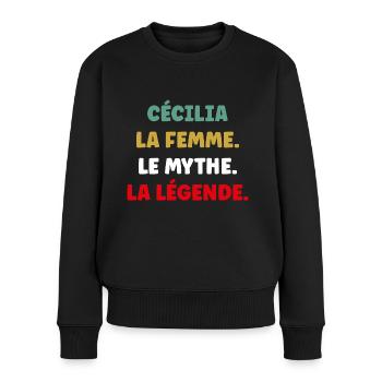 CéCILIA la femme le mythe la légende - Pull Premium bio Femme - noir - Devant - Julia (174cm)