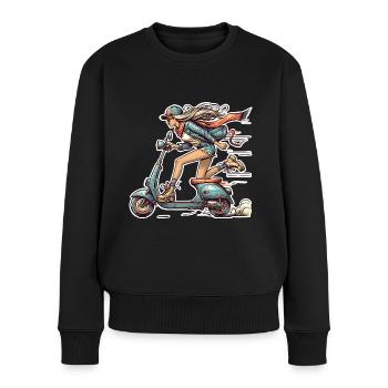 Motorroller Mofa Moped Roller - Frauen Premium Bio Pullover - Schwarz - Vorne - Julia (174cm)