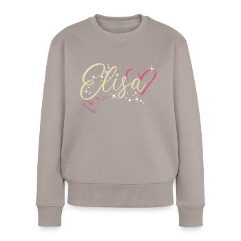 Elisa Name Vorname Kalligrafieherz - Frauen Premium Bio Pullover - Taupe - Vorne - Julia (174cm)