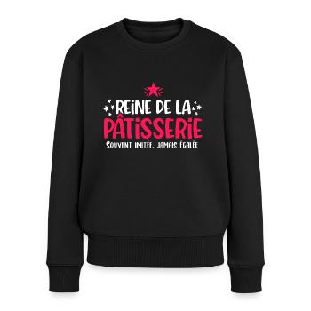 Reine de la pâtisserie cadeau humour pâtissière - Pull Premium bio Femme - noir - Devant - Julia (174cm)