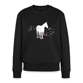Kirschblütenpferd / Reiten - Frauen Premium Bio Pullover - Schwarz - Vorne - Julia (174cm)