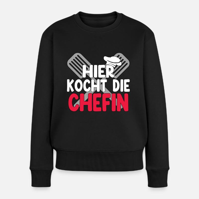 Hier Kocht Die Chefin - Frauen Premium Bio Pullover - Schwarz