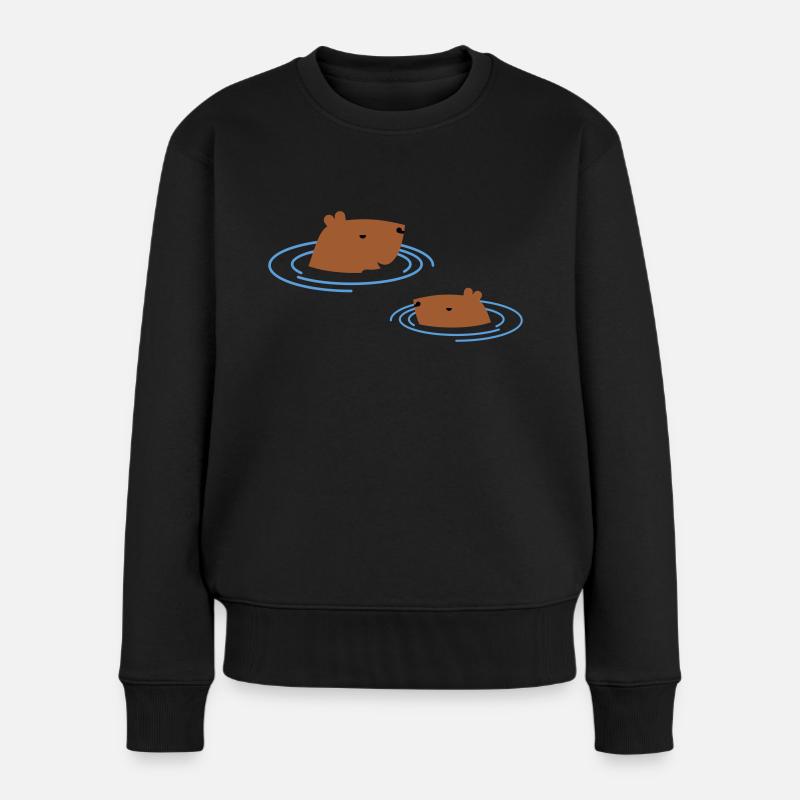 Wasserschwein beim Baden - Frauen Premium Bio Pullover - Schwarz