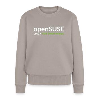 openSUSE Für den offenen Geist - Frauen Premium Bio Pullover - Taupe - Vorne - Julia (174cm)