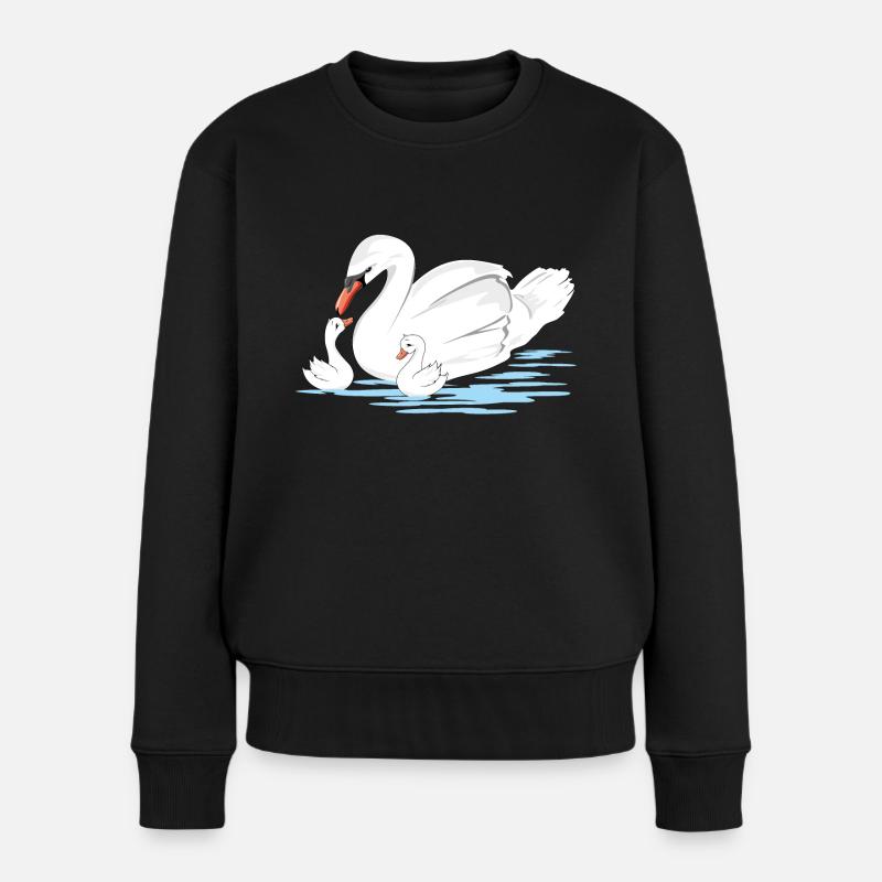 Weiße Schwanenmutter und ihre beiden Babys - Frauen Premium Bio Pullover - Schwarz