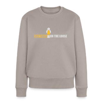 goose on the loose - Frauen Premium Bio Pullover - Taupe - Vorne - Julia (174cm)