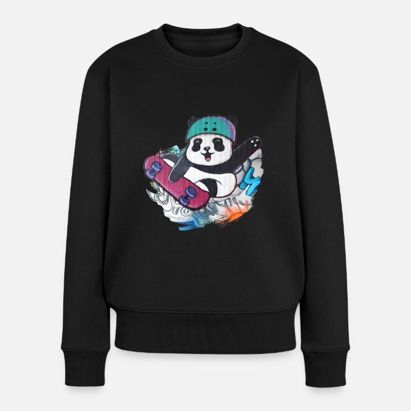 Paul Panda am Rollen - Frauen Premium Bio Pullover - Schwarz