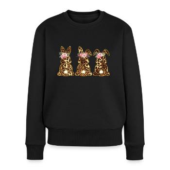 Lapins de Pâques léopard Lapins de Pâques léopard - Pull Premium bio Femme - noir - Devant - Julia (174cm)