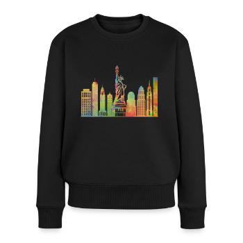 New York City Freiheitsstatue Manhattan Skyline - Frauen Premium Bio Pullover - Schwarz - Vorne - Julia (174cm)