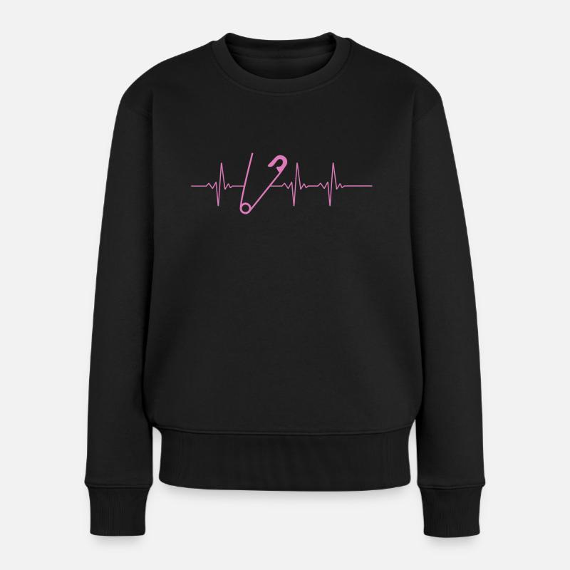 Nähmaschinen Herzschlag - Frauen Premium Bio Pullover - Schwarz