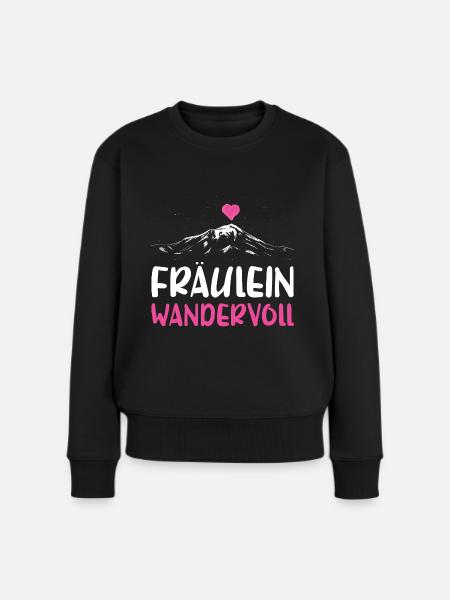 Fräulein Wandervoll Berge Gebirge Wandern Herz - Frauen Premium Bio Pullover - Schwarz