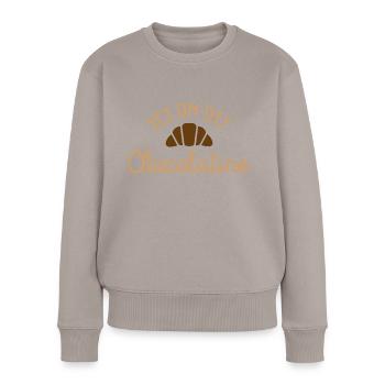 Ici on dit chocolatine á la boulangerie pâtisserie - Pull Premium bio Femme - taupe - Devant - Julia (174cm)
