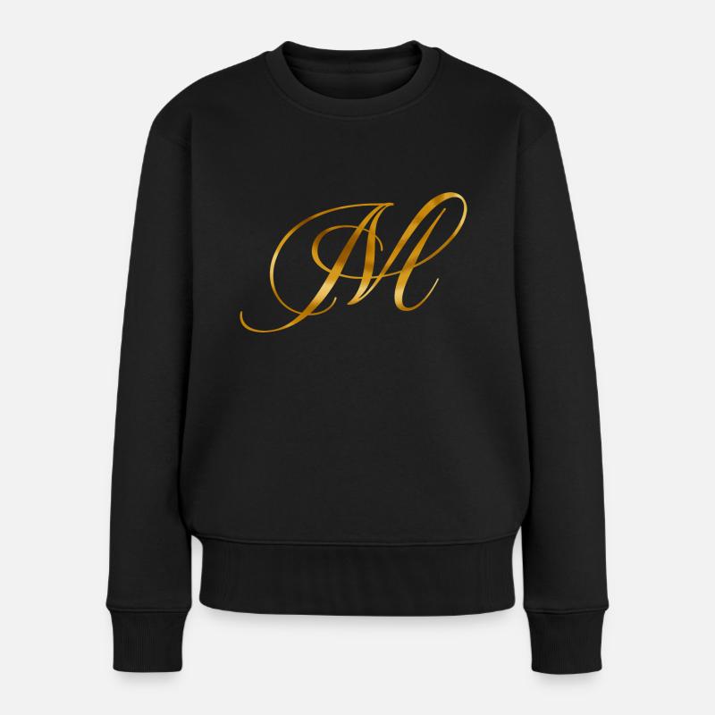 Goldener Buchstabe M im Vintage Design - Frauen Premium Bio Pullover - Schwarz