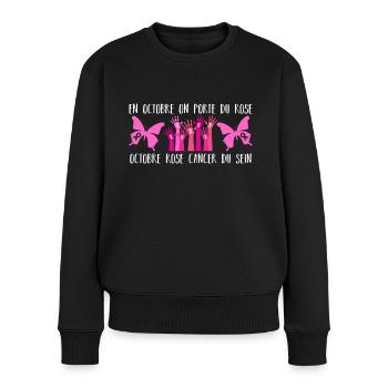 Octobre rose solidarité cancer du sein cadeau - Pull Premium bio Femme - noir - Devant - Julia (174cm)
