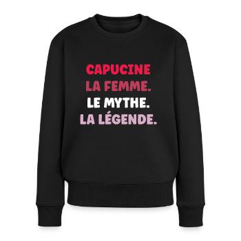 La femme le mythe la légende capucine - Pull Premium bio Femme - noir - Devant - Julia (174cm)
