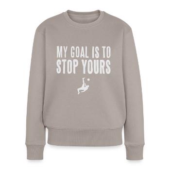 Abwehrspieler und Abwehrchef Fußball - Frauen Premium Bio Pullover - Taupe - Vorne - Julia (174cm)